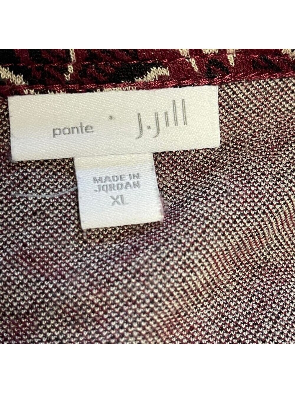 J. Jill Tunic Top Womens XL Burgundy Ponte Knit Geometric Long Sleeve Mod Fall - Picture 3 of 4